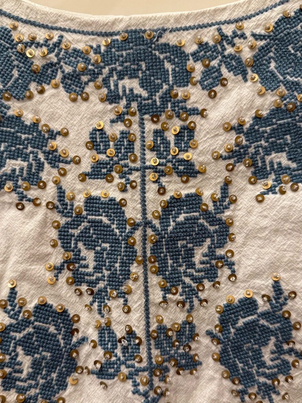 FP Free People White Sleeveless Embroidered Shift Dress with Beading/Blue Detail - Picture 3 of 8